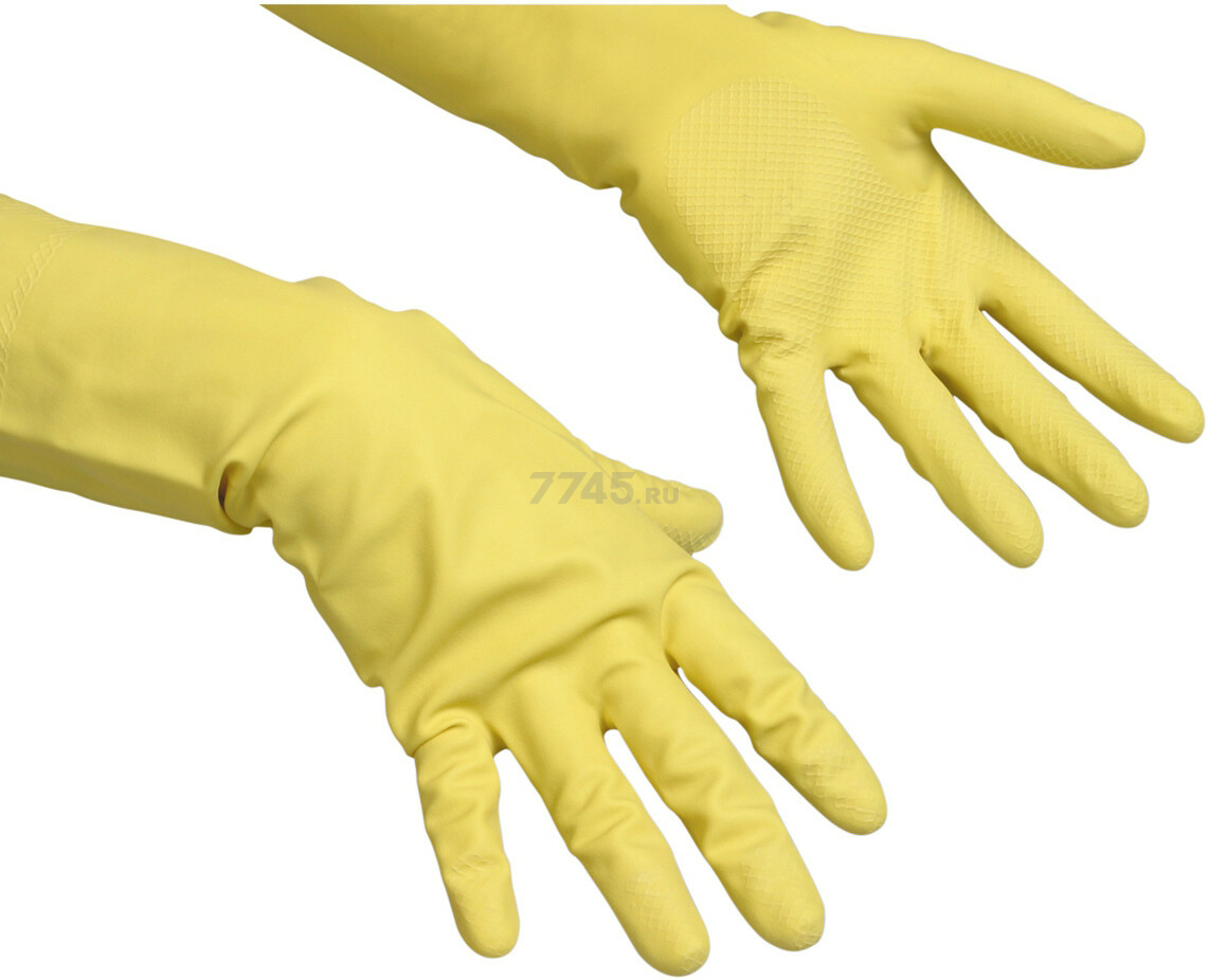 Перчатки латексные хозяйственные размер S VILEDA Контракт желтый - Фото 2